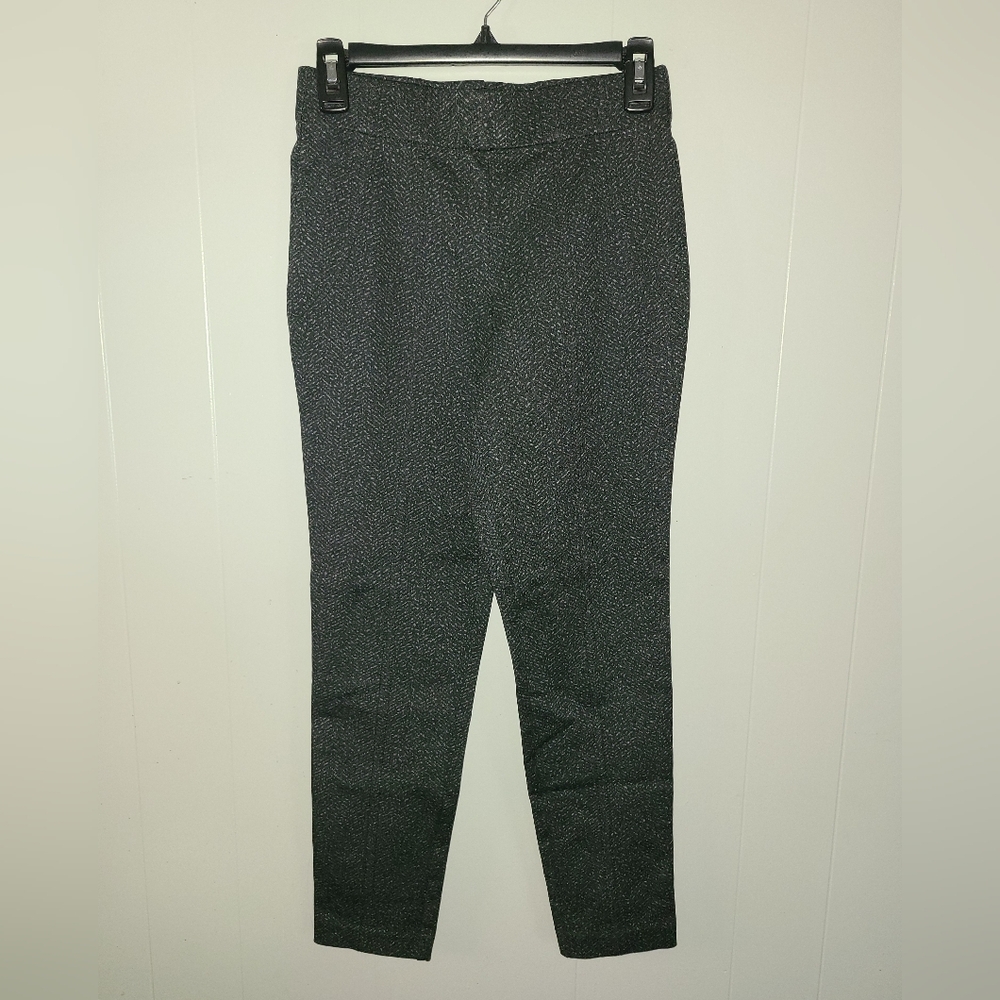 Thalian Black and Gray Herringbone Print Ponte Pant Women's Size 2